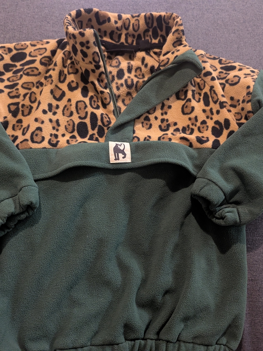 Mini Rodini Leopard Print and Green Fleece Pullover